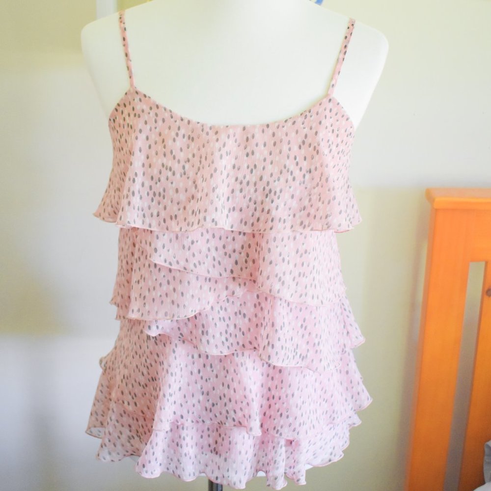 Candie's Pink Polka Dot Ruffled Tank Top